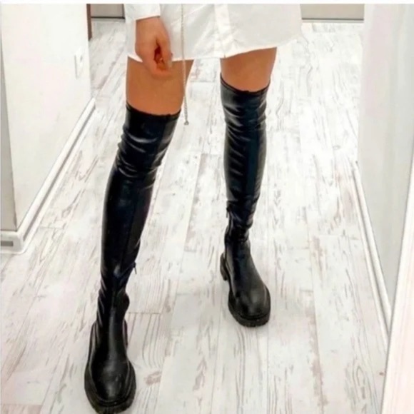 Zara Over the Knee Tall Lug Sole Boots Black Size 40 (US 9) - Picture 9 of 14
